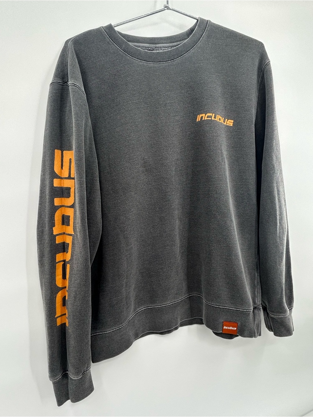 Incubus Crew Neck Sweatshirt Long Sleeve Gray Yellow Graphic Spell Out L VINTAGE